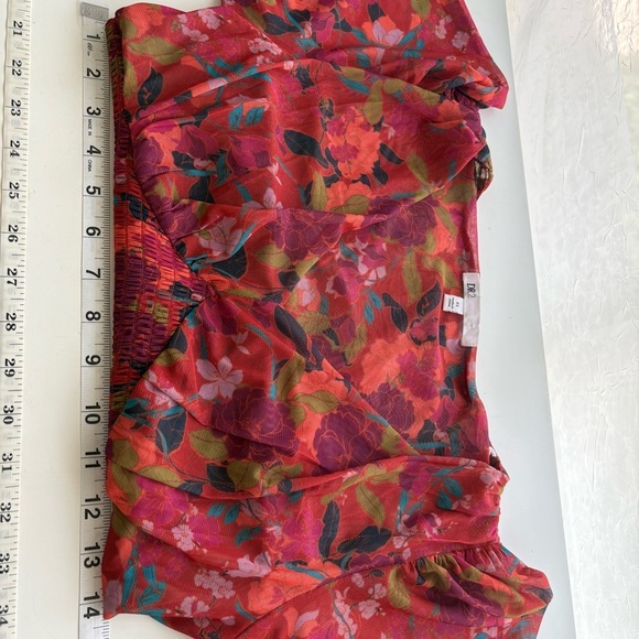 DR2 Daniel Rainn Mesh Floral Babydoll Top Sz. XS Orange Red Peplum Smocked Y2K - Picture 8 of 12